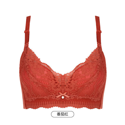 都市丽人聚拢升杯B杯适穿舒适更聚拢蕾丝无磁内衣薄款3/4杯常规文胸树脂胶圈四排扣新年本命年红品YB3AA6 商品图3