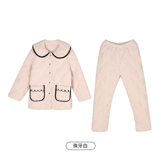 都市丽人生活家居女士睡衣泡芙蓉提花夹棉加加厚款长袖长裤类家居服套装LH31G1 商品图4