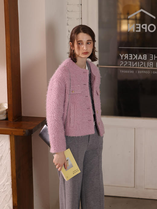 HeyDress法式毛呢外套女秋冬圈圈呢圆领宽松羊毛气质别致上衣 商品图1