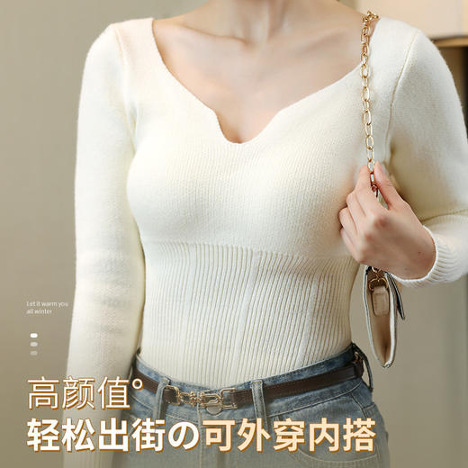 【秋冬必备，保暖养肤针织衫！】不臃肿可外穿，G级质感。胸垫设计，凸显迷人曲线。时尚打底上衣，迎接时尚秋冬。 商品图2