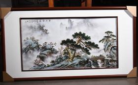 粉彩溪山访友瓷板