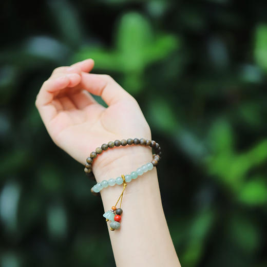 *自营*绿檀手串 ｜ 单双圈款式可选。白玉菩提东陵玉橄榄藏银材质。福禄朱红/无事/静平/百喜款。 商品图0