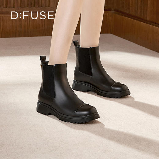 Dfuse迪芙斯冬新款牛皮圆头厚底切尔西短靴大黄靴DF34116155 商品图1