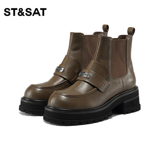 星期六英伦拼色松糕厚底烟筒短靴SS34116513 商品图10