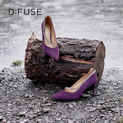 Dfuse迪芙斯秋季新款绒面羊皮尖头钻链高跟鞋女DF33111071 商品图8