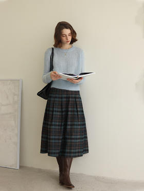 HeyDress复古格纹半身裙女秋冬法式高腰显瘦伞摆裙气质a字百褶裙