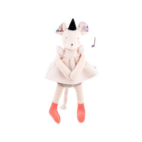 Moulin Roty 小时光系列粉红色大老鼠软棉音乐玩偶30 厘米-664041