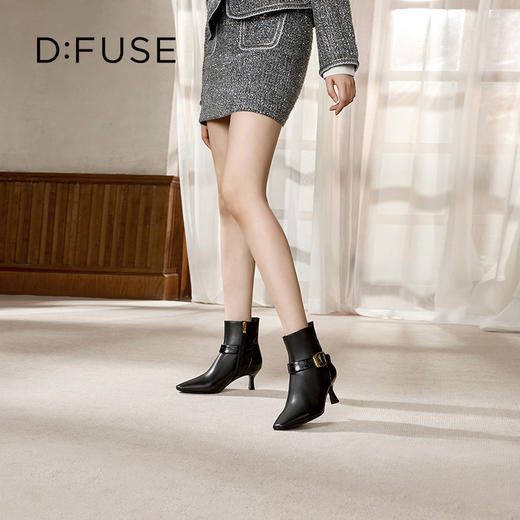 Dfuse迪芙斯冬季新款复古短靴细高跟踝靴加绒加厚DF34116016/DF34118016 商品图2