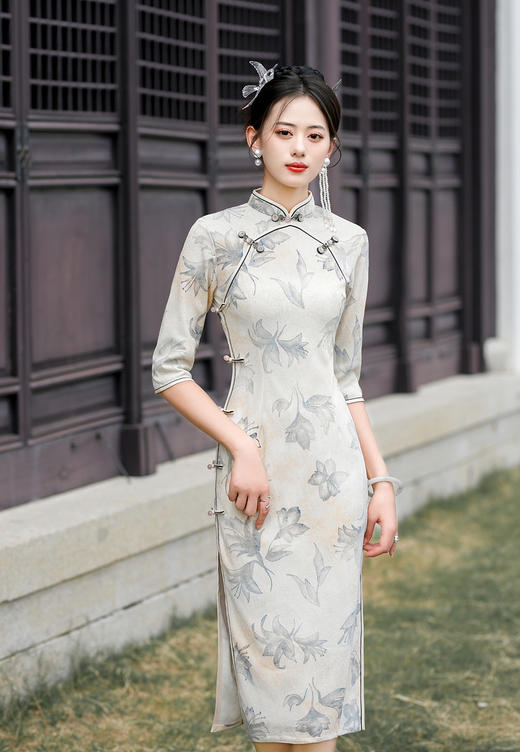 ZAYS-701年轻款改良竹节麻旗袍时尚气质复古日常连衣裙旗袍 商品图4