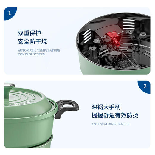 【小家电】摩飞多功能电火锅家用分体式*火锅烧烤肉蒸煮炒煎电煮锅电火锅MR9087HF 商品图1