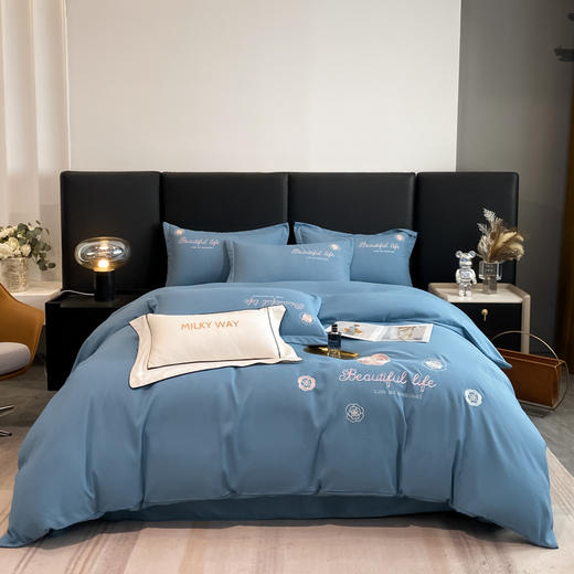 轻奢刺绣磨毛四件套，纯色加厚被套床上用品四季通用MH-012 商品图7