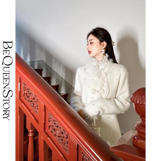 BeQueenStory【月光手信】新中式国风手工盘扣羊毛外套&连衣裙套装 商品图2