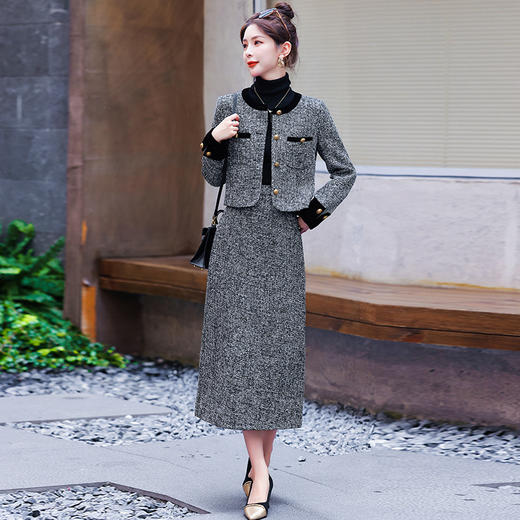 小香风外套半身裙两件套，气质女神范过膝长裙套装HR-YJLY8053 商品图5