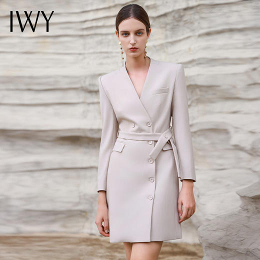 IWY/绑带西装连衣裙女秋冬长袖职业裙气质美容院工作服Q13323 商品图4