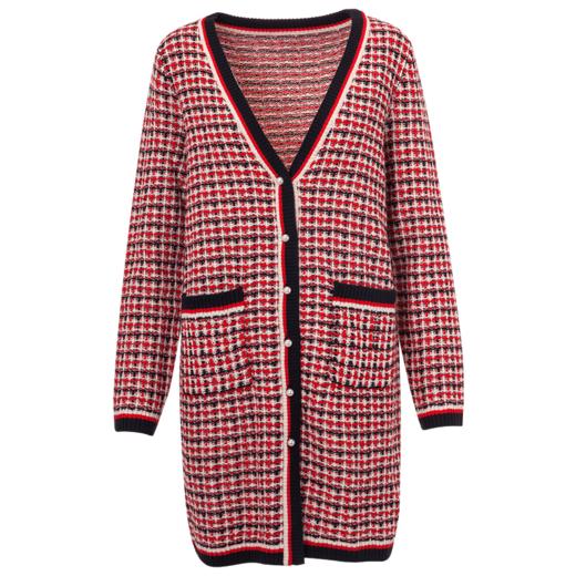 欧芮儿2019秋女宽松复古格纹长袖原宿风毛衣针织外套中长款 商品图3