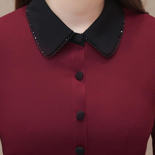 娃娃领拼接长袖连衣裙时尚气质女装系带高腰中长款秋款连衣裙QYM-YX-JP2337-Y 商品图3