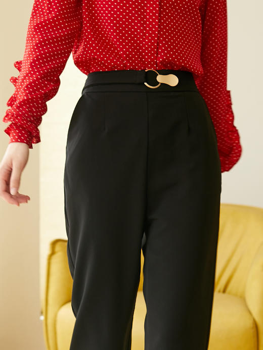 欧芮儿九分西装裤女2020新款秋装高腰显瘦黑色休闲裤女简约哈伦裤 商品图2