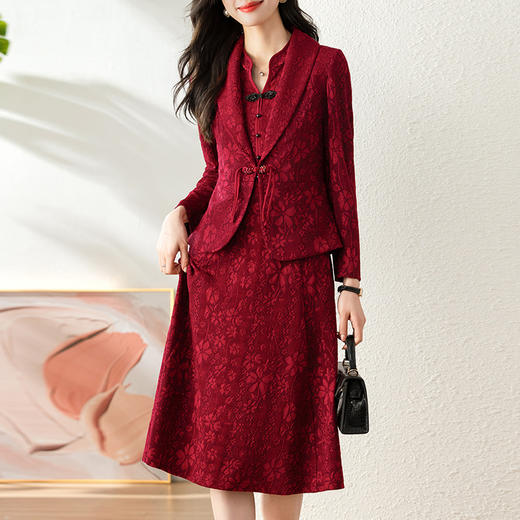 QYM DS0299-Y两件套连衣裙小西装+背心裙提花连衣裙 商品图0