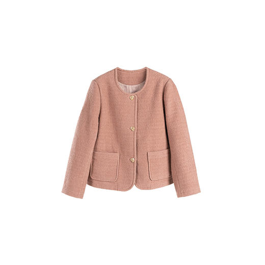 绽放749朵/设计感浪漫心型纽扣肉粉色显白小香风进口羊毛呢外套 商品图3