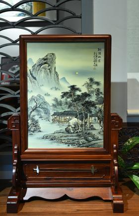 粉彩桐荫秋月插屏
