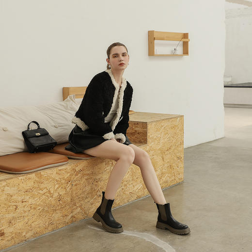 阿么手工女鞋真皮复古新款切尔西靴厚底5CM秋冬百搭时尚烟筒靴女 商品图1