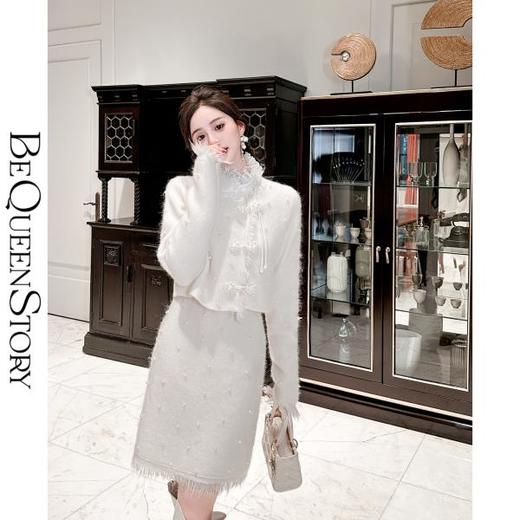 BeQueenStory【月光手信】新中式国风手工盘扣羊毛外套&连衣裙套装 商品图0