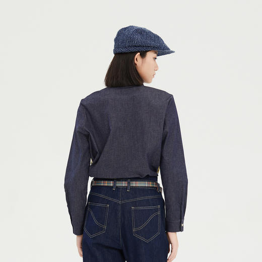 谜底牛仔衬衫长袖女2023冬款复古时尚修身百搭拼接衬衣239MC8022 商品图2