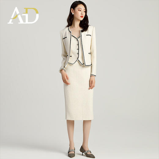 AD名媛范套装女小香风三件套上班服气质女神范法式短外套半身裙 商品图1