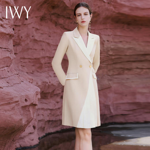 IWY/拼接设计感西装连衣裙女秋冬季长袖主持人正装女端庄大气Q13327 商品图1