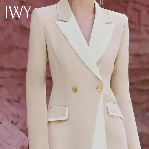 IWY/拼接设计感西装连衣裙女秋冬季长袖主持人正装女端庄大气Q13327 商品图3