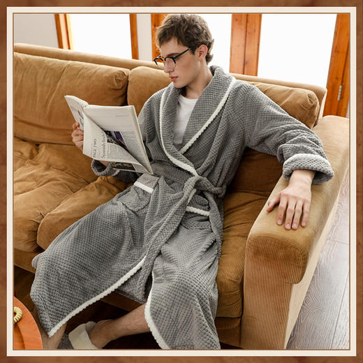 秋冬款【珊瑚绒情侣睡袍】法兰绒浴袍    睡衣加长款加厚  冬季加绒家居服 商品图2