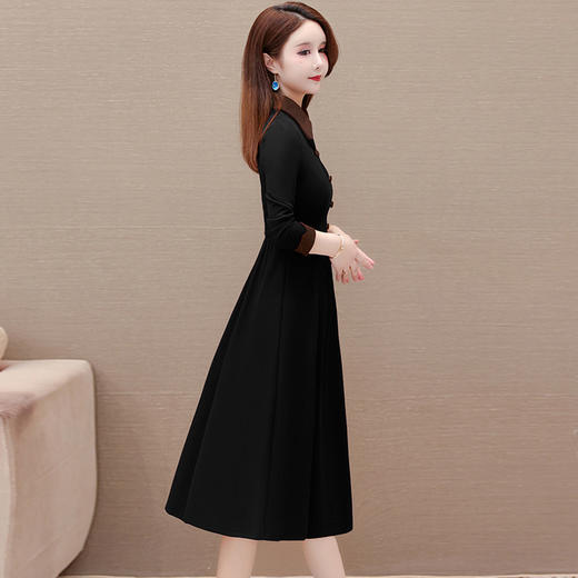 娃娃领拼接长袖连衣裙时尚气质女装系带高腰中长款秋款连衣裙QYM-YX-JP2337-Y 商品图2