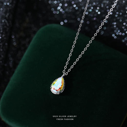 【霜翠】S925银水滴幻彩石项链【YXS-A3086】 商品图2