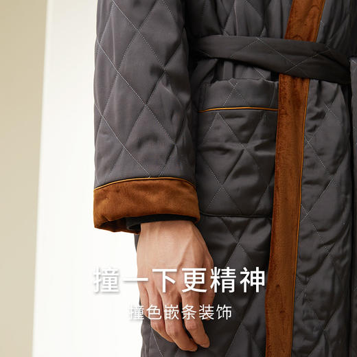 【暖暖家居服】金三塔桑蚕丝填充睡袍男士秋冬新品保暖丝绵家居服  YSMDD102 商品图3