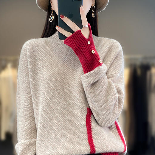 QHJY-JY659女装慵懒风半高领100羊毛衫 秋冬保暖宽松针织毛衣绒毛打底衫外套 商品图0