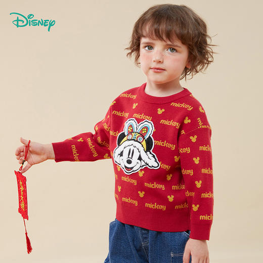 迪士尼童装秋冬款男童米奇长袖毛衣套头针织衫宝宝拜年服233S1860
 商品图1