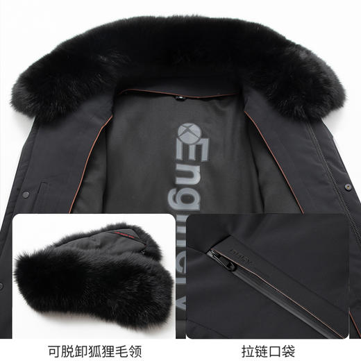 可拆卸内胆獭兔毛【新款DKP】大依优型大码狐狸毛领中长款鹅绒羽绒服休闲胖子大码男休闲宽松加肥加大上衣冬季外套 商品图3