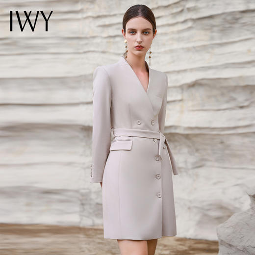 IWY/绑带西装连衣裙女秋冬长袖职业裙气质美容院工作服Q13323 商品图0