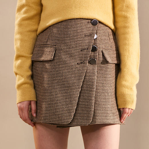 欧芮儿2019秋装新款格子半身裙高腰显瘦不规则裙通勤复古A字短裙 商品图2