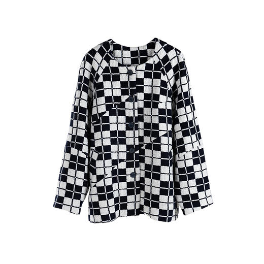 绽放735朵/复古棋盘格羊毛莫代尔棉立体感插肩袖设计毛呢外套 商品图3