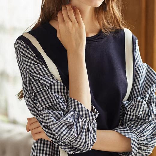 欧芮儿2018秋装新款女装预售宽松显瘦灯笼袖拼接毛针织衫女上衣 商品图2