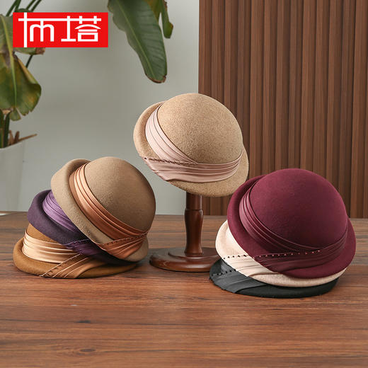 ALBB-布塔贝雷帽女秋冬季英伦羊毛蓓蕾帽时尚百搭显脸小百搭小礼帽1310 商品图2