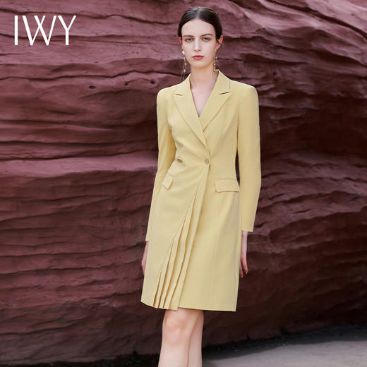 IWY/简约黄色百褶裙西装连衣裙修身收腰秋季新款通勤A字裙Q13329 商品图3