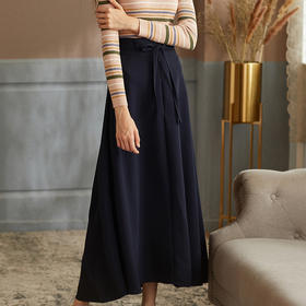 欧芮儿2018秋装新款收腰蝴蝶结不规则针织半身裙女中长款潮