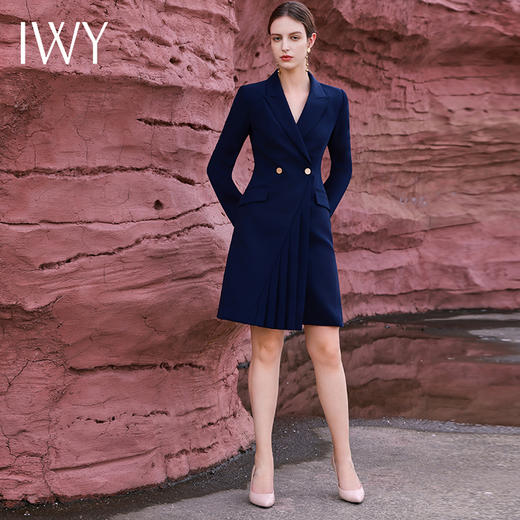 IWY/藏青色西装连衣裙女新款高级感职场通勤女装工作服秋季Q13306 商品图1