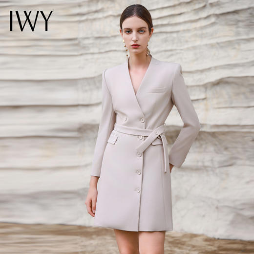 IWY/绑带西装连衣裙女秋冬长袖职业裙气质美容院工作服Q13323 商品图1