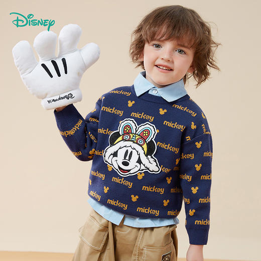迪士尼童装秋冬款男童米奇长袖毛衣套头针织衫宝宝拜年服233S1860
 商品图3