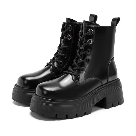 【自营】哈森 冬季新款绑带马丁靴厚底潮酷短靴女 HA232509 商品图1