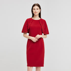 NG865斯尔丽2023新款斗篷设计钉珠收腰显瘦连衣裙