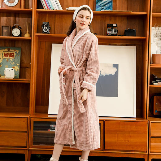 秋冬款【珊瑚绒情侣睡袍】法兰绒浴袍    睡衣加长款加厚  冬季加绒家居服 商品图4